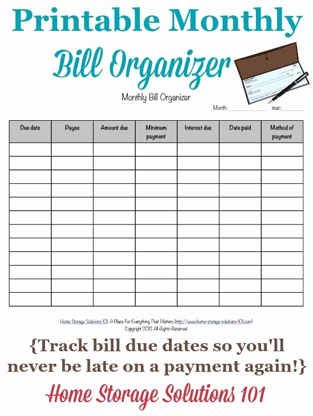 Excel Bill Tracker Fresh Printable Monthly Bill organizer to Make Sure You Pay