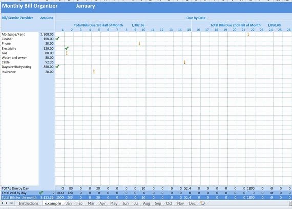 Excel Bill Tracker Lovely Monthly Bill organizer Excel Template Payments Tracker by