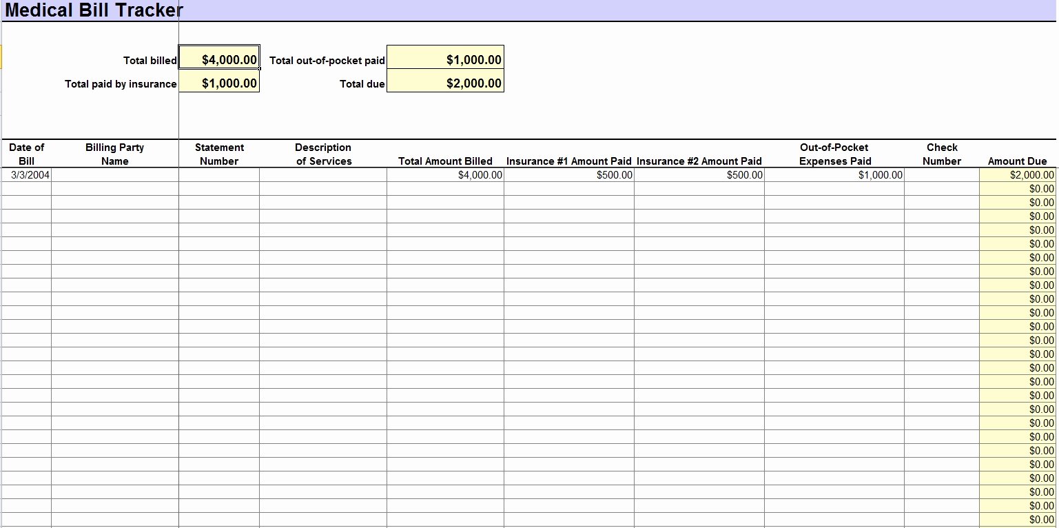 Excel Bill Tracker Unique Medical Bill Tracker Template Excel Templates