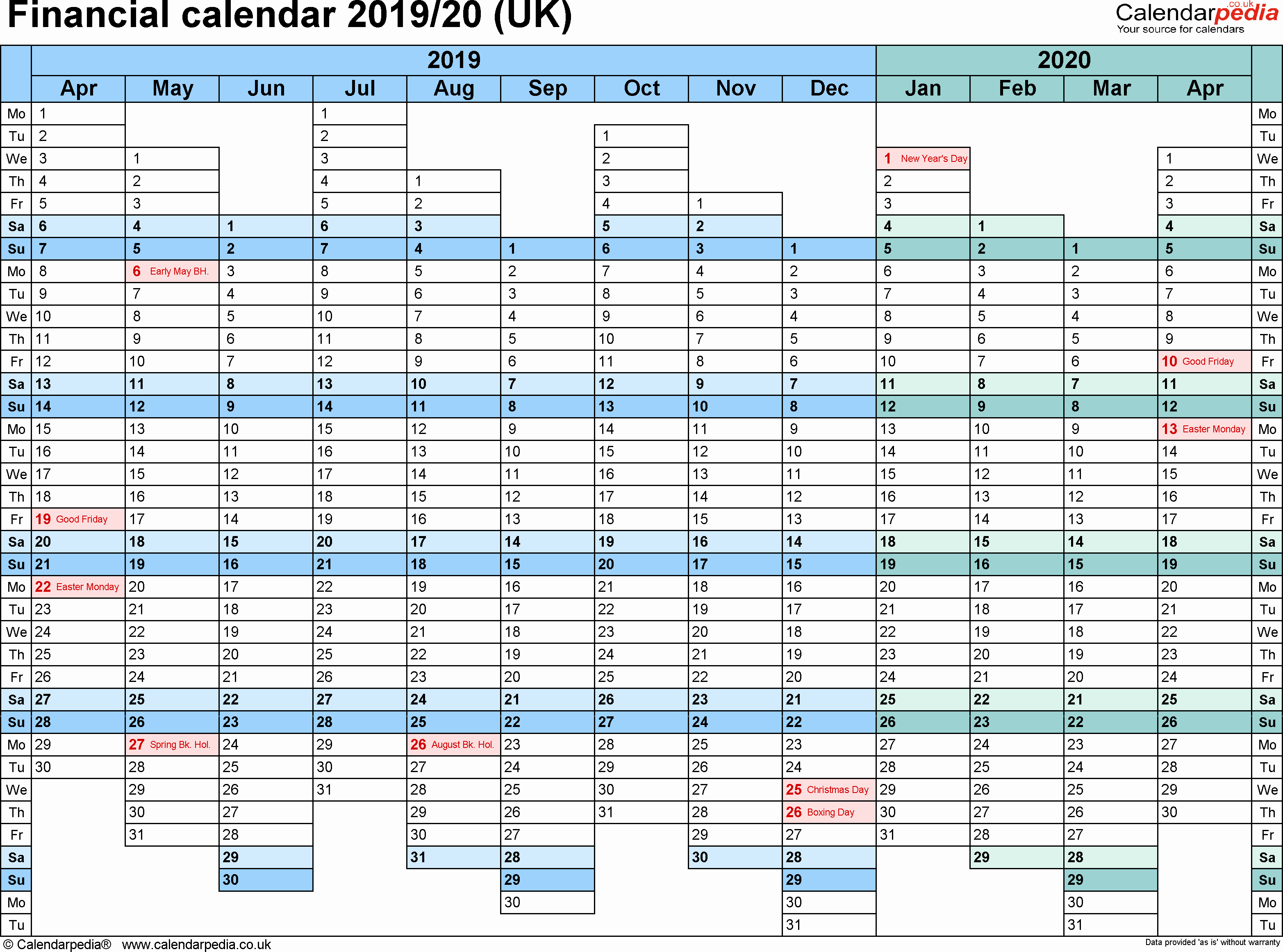 Excel Payroll Template 2019 Awesome Financial Calendars 2019 20 Uk In Microsoft Excel format