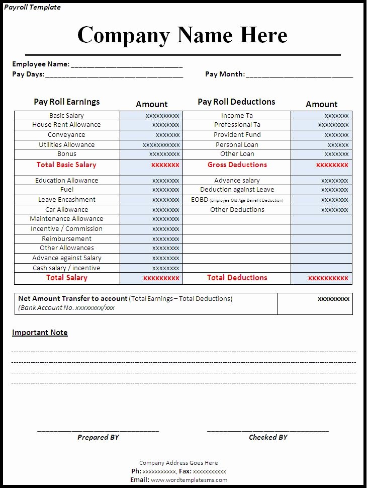 Excel Payroll Template 2019 Lovely Editable Payroll Slip Template Sample Icsbuff