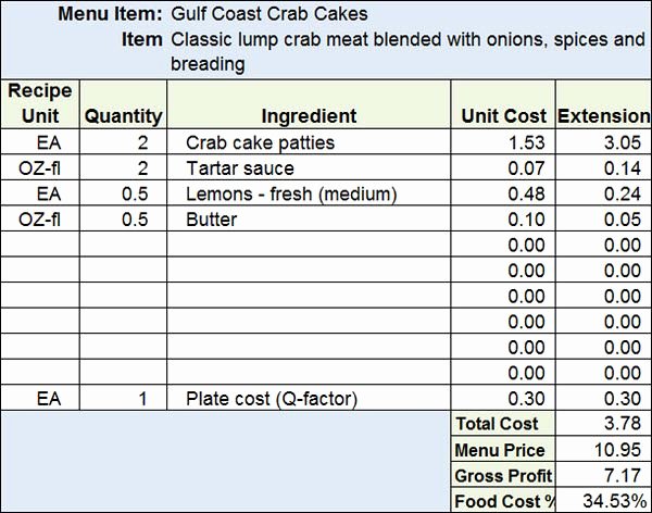 Excel Recipe Template Fresh Download Menu &amp; Recipe Cost Spreadsheet Template