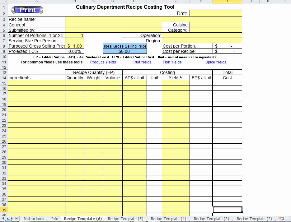 Excel Recipe Template Fresh Excel Recipe Template for Chefs Chefs Resources