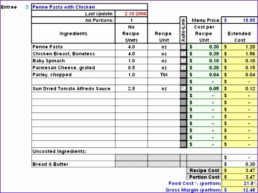 Excel Recipe Template Luxury 10 Food Cost Excel Template Exceltemplates Exceltemplates