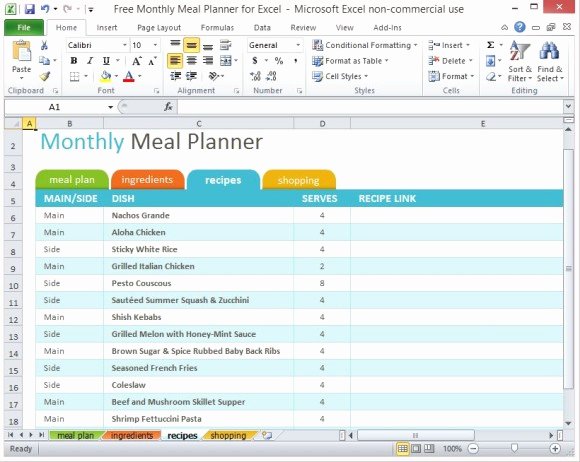 Excel Recipe Template Luxury Free Monthly Meal Planner for Excel