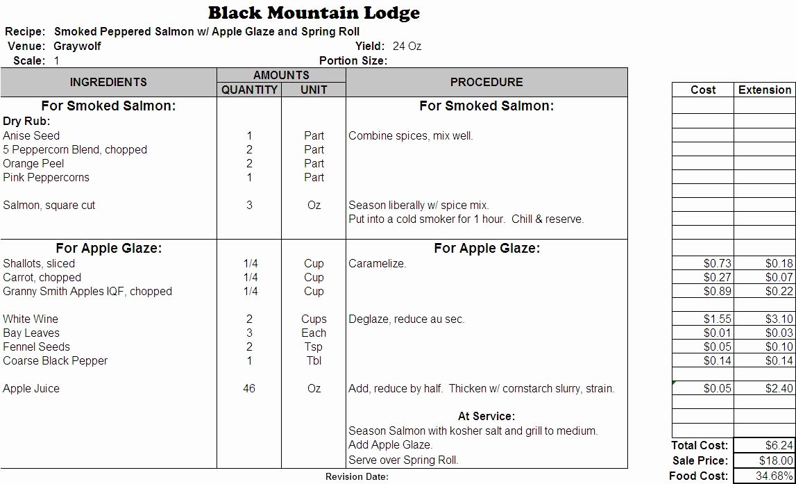 Excel Recipe Template New Excel Recipe Template for Chefs Chefs Resources