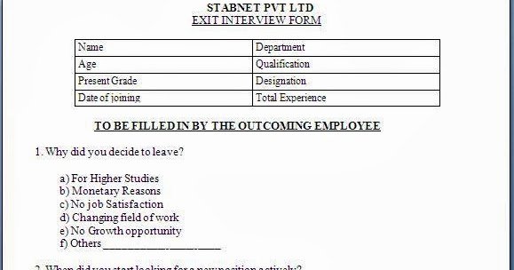 Exit Interview form Pdf Elegant Exit Interview form format