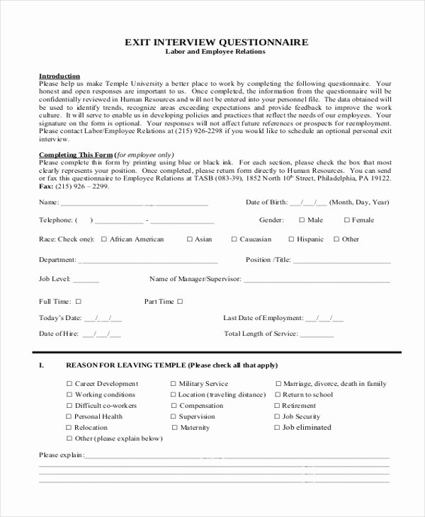 Exit Interview form Pdf Fresh Sample Exit Interview form 10 Free Documents In Doc Pdf