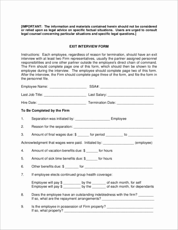 Exit Interview form Pdf Luxury 6 Exit Interview forms Samples &amp; Templates