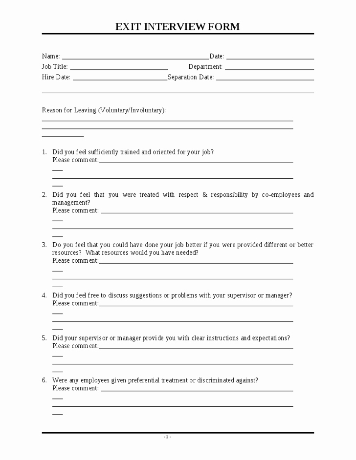 Exit Interview form Pdf New Exit Interview Template
