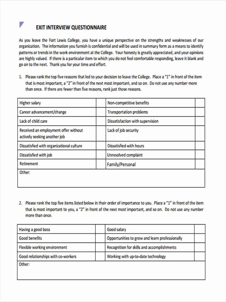 Exit Interview form Pdf Unique 6 Exit Interview Questionnaire form Samples Free