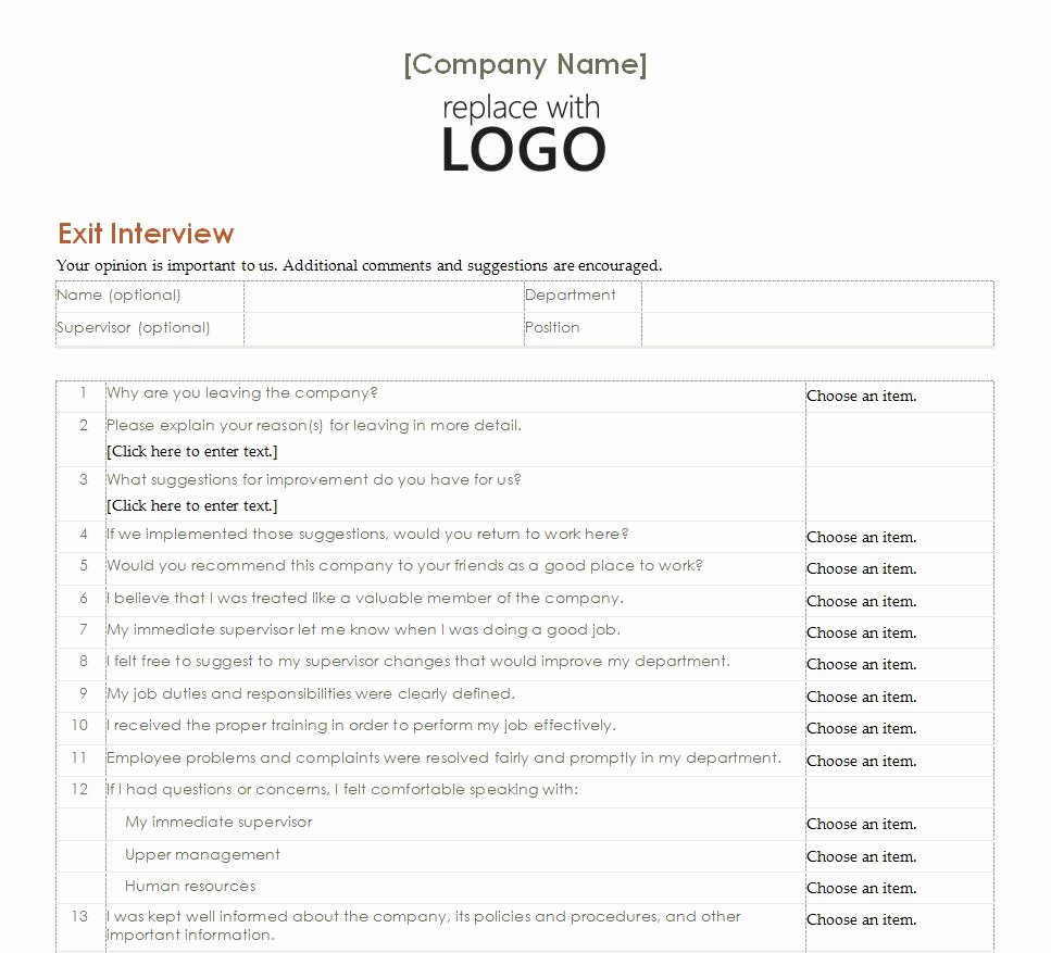 Exit Interview form Pdf Unique Employee Exit Interview