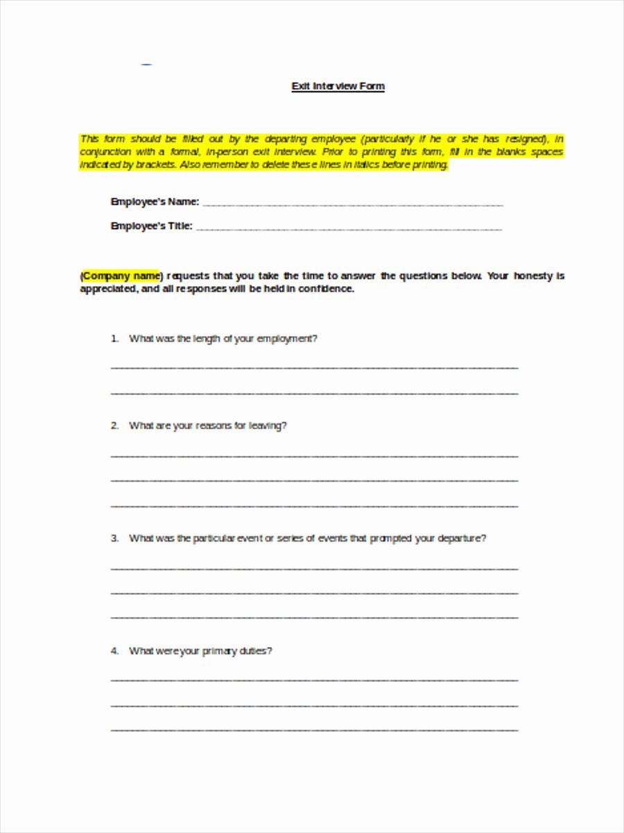 Exit Interview Questions and Answers Pdf Beautiful Types Of Exit Interview Documents Free Pdf Doc Excel