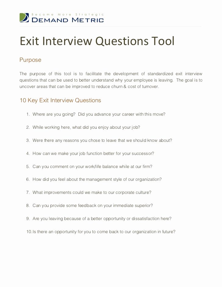 Exit Interview Questions and Answers Pdf Elegant Exit Interview Questions tool