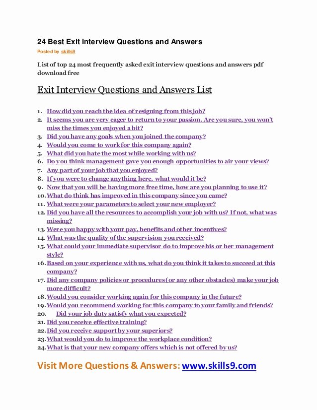 Exit Interview Questions and Answers Pdf Lovely 24 Best Exit Interview Questions and Answers