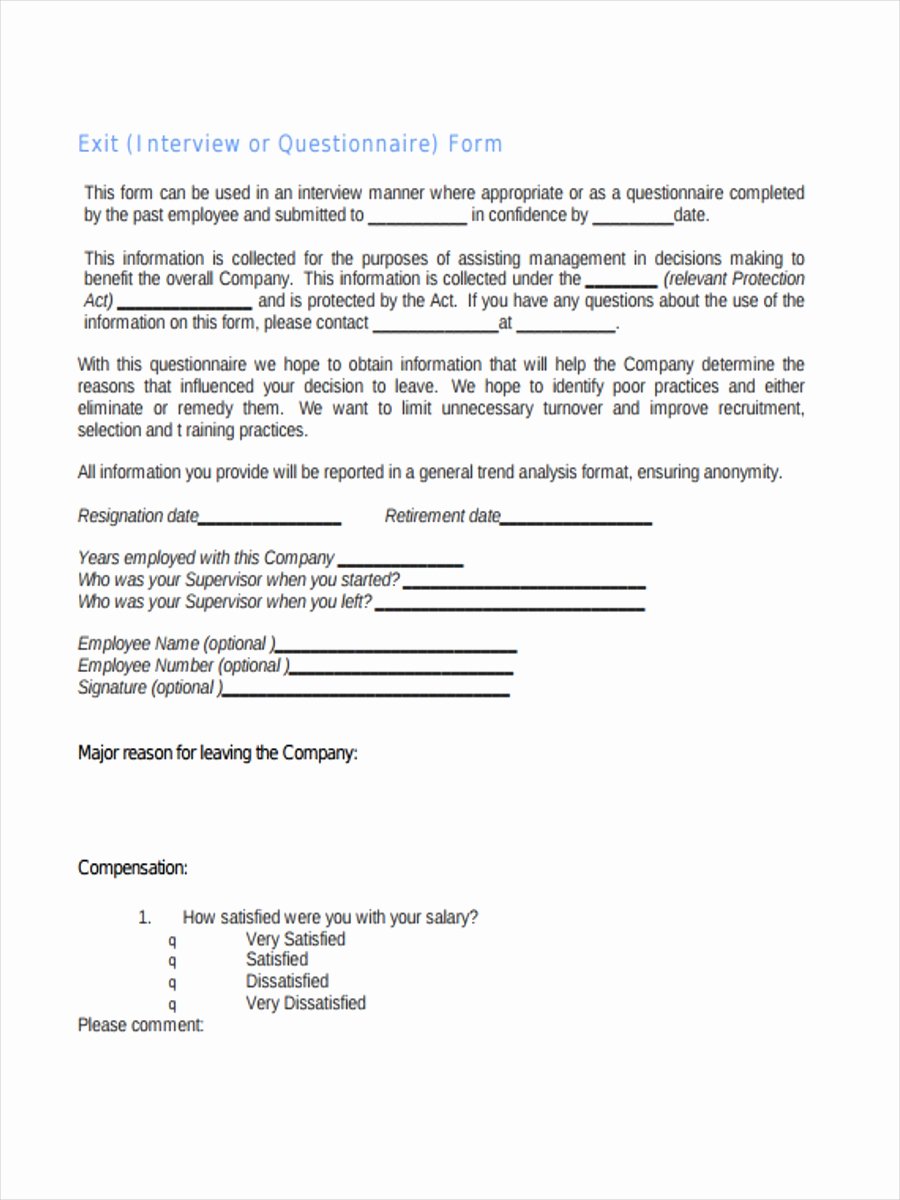 Exit Interview Questions and Answers Pdf Lovely 38 Interview form Templates