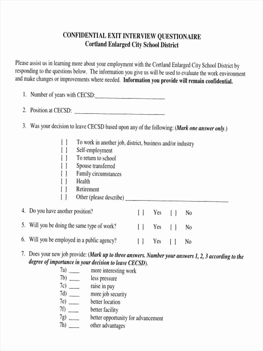 Exit Interview Questions and Answers Pdf New 6 Exit Interview Questionnaire form Samples Free