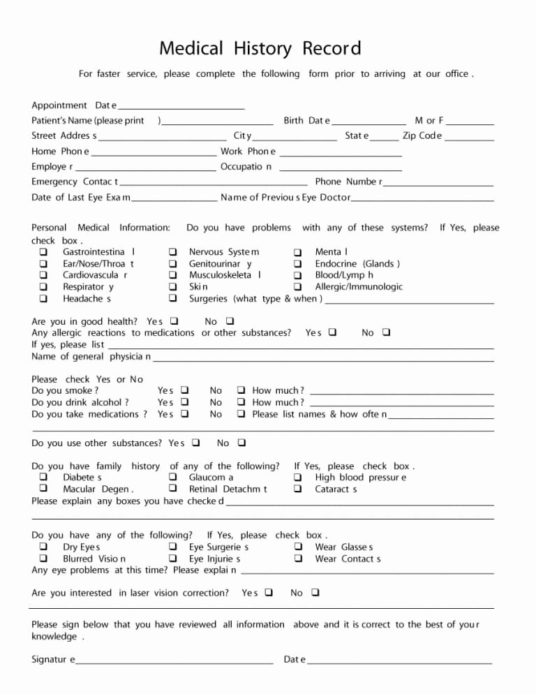 Eye Exam forms Template Elegant 67 Medical History forms [word Pdf] Printable Templates