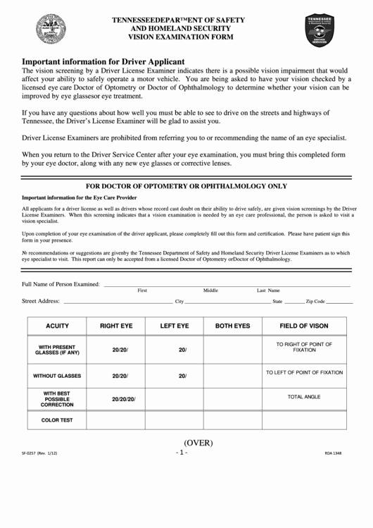 Eye Exam forms Template Elegant Sf 0257 Vision Examination form Printable Pdf