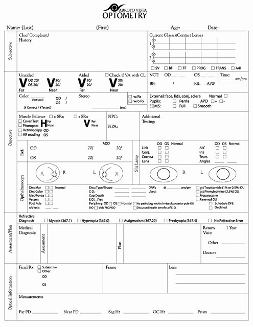 Eye Exam forms Template Lovely Exam form Copyright Arroyo Vista Optometry