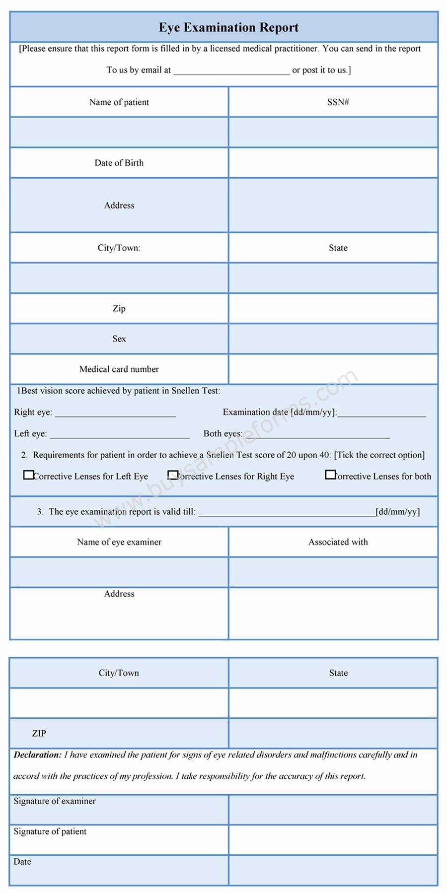 Eye Exam forms Template Luxury Eye Examination Report form Sample forms