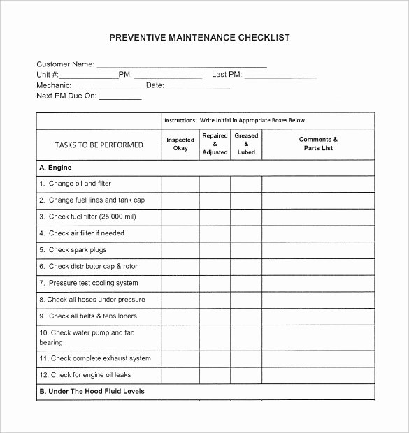 Facility Maintenance Checklist Template Elegant Preventive Maintenance Schedule Template – 22 Free Word