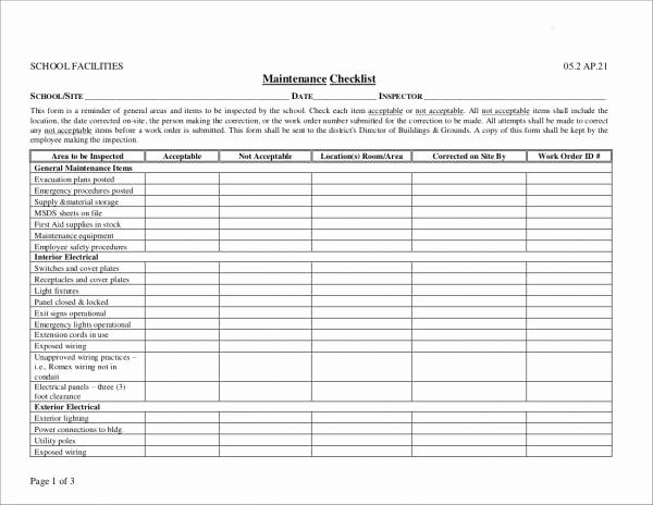 Facility Maintenance Checklist Template Luxury 21 Maintenance Checklist Samples &amp; Templates Word Pdf