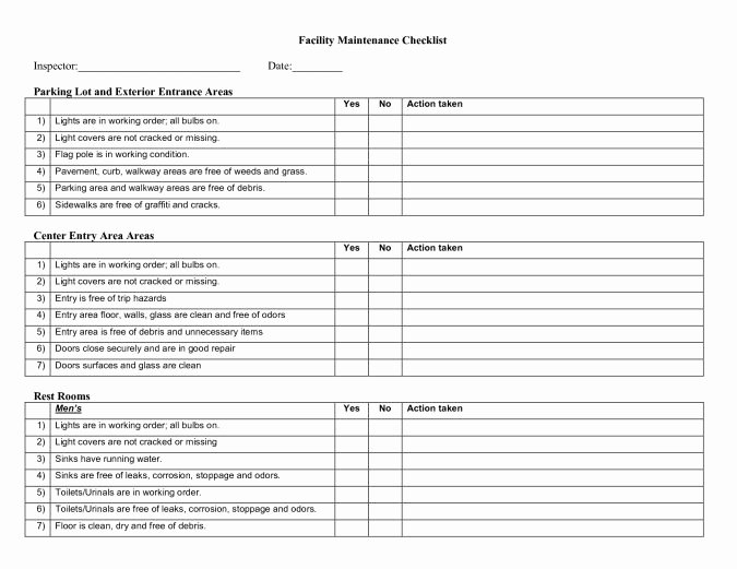 Facility Maintenance Checklist Template New Facility Maintenance Checklist Template 3451