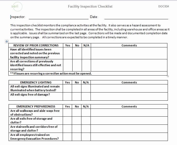 Facility Maintenance Checklist Template New Facility Maintenance Checklist Template format Word and