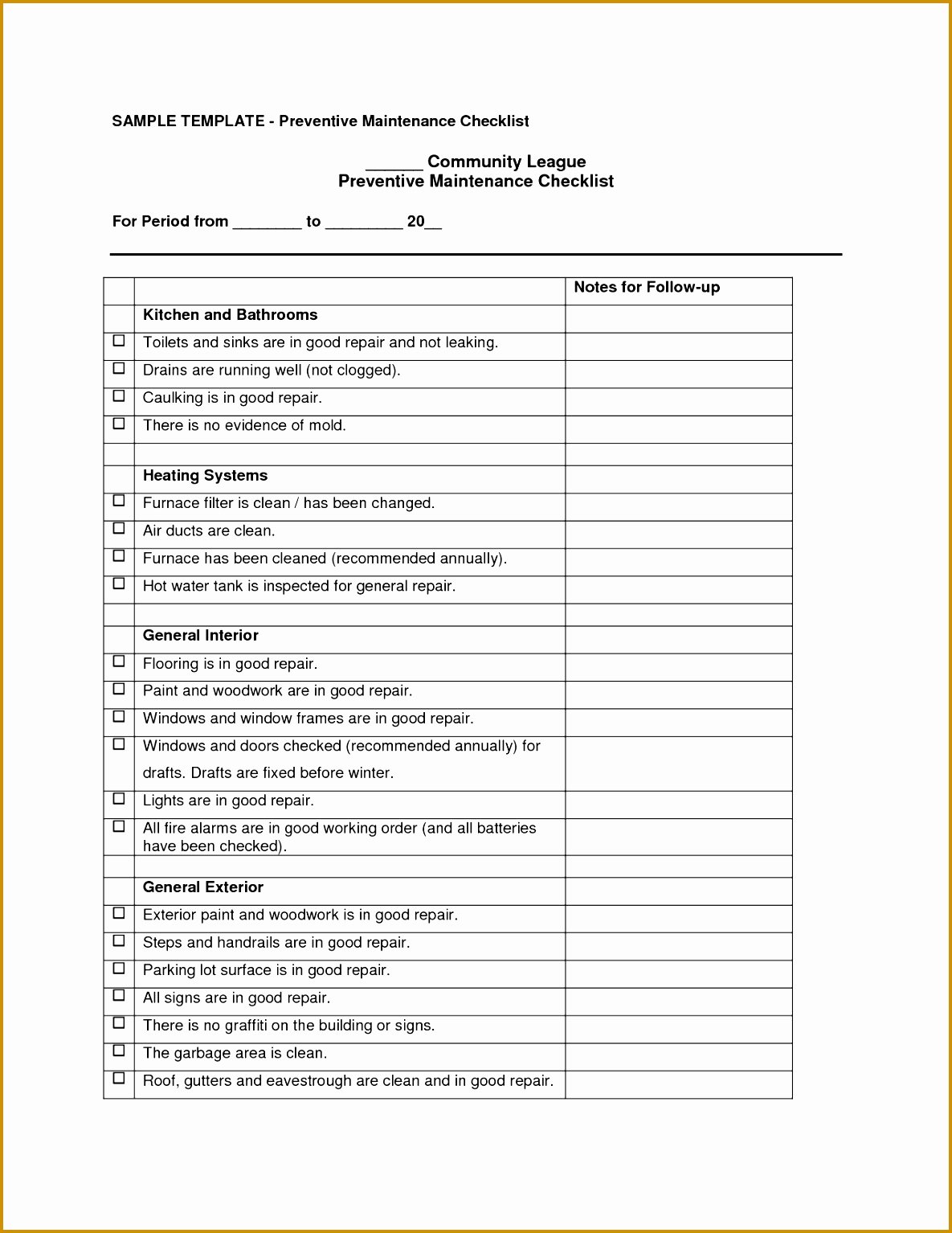 Facility Maintenance Checklist Template Unique 7 Facility Maintenance Checklist Template