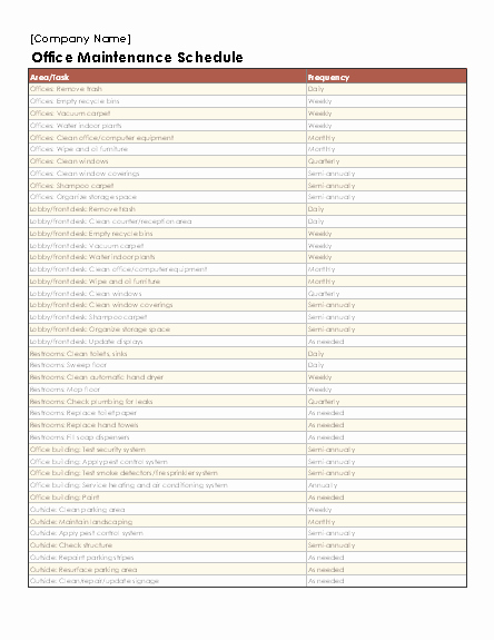 Facility Maintenance Schedule Excel Template Awesome Schedules Fice