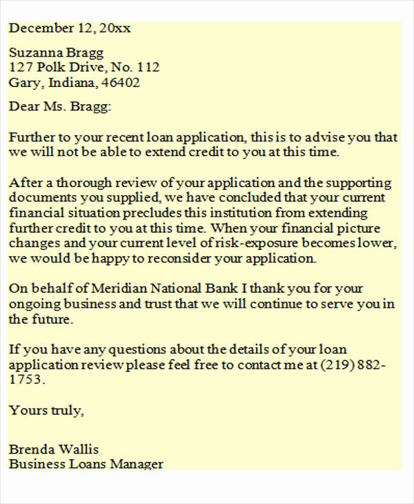 Failed Background Check Letter Template Fresh Loan Rejection Letters 10 Free Sample Example format