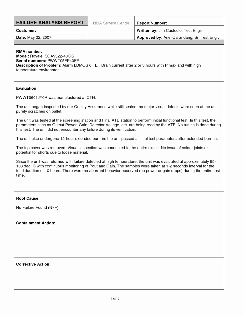 Failure Analysis Report Template Doc Elegant Editable Report Template Sample for Failure Analysis with