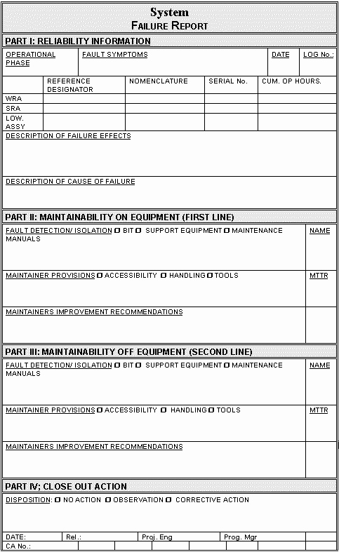 Failure Analysis Report Template Doc Fresh Fracas form Example