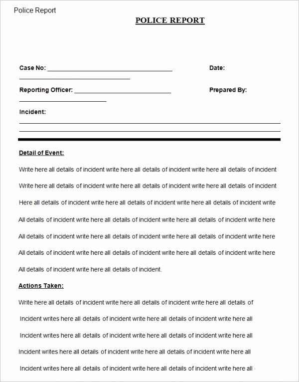 Fake Accident Report Template Awesome 19 Sample Police Report Templates Pdf Doc