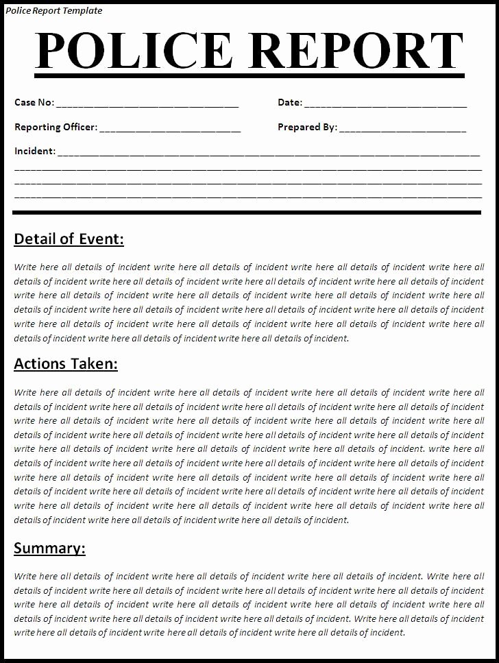 Fake Accident Report Template Elegant Printable Sample Police Report Template form