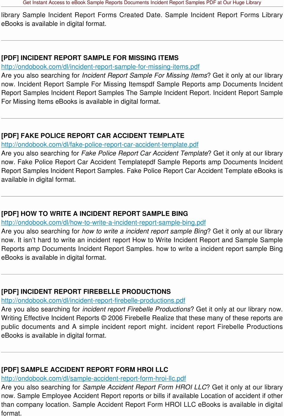 Fake Accident Report Template Unique Sample Reports Documents Incident Report Samples Pdf Pdf