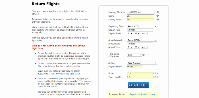 Fake ticket Generator. Return Flight. Creating a fake Airline ticket name. Write a or an ticket.