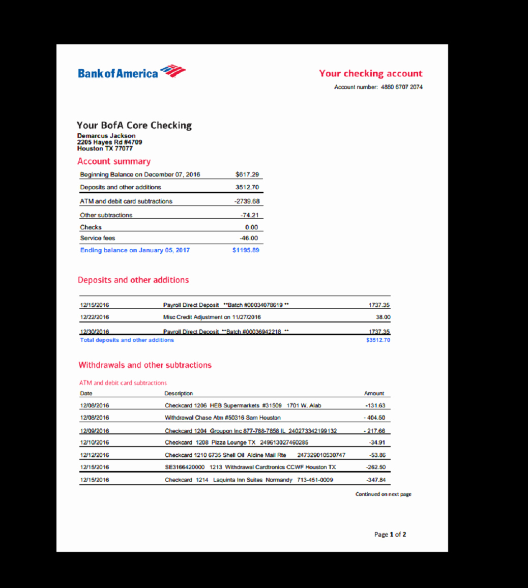 Fake Bank Statements Templates Download Best Of Bank Statement Bank America Template In E Earnings