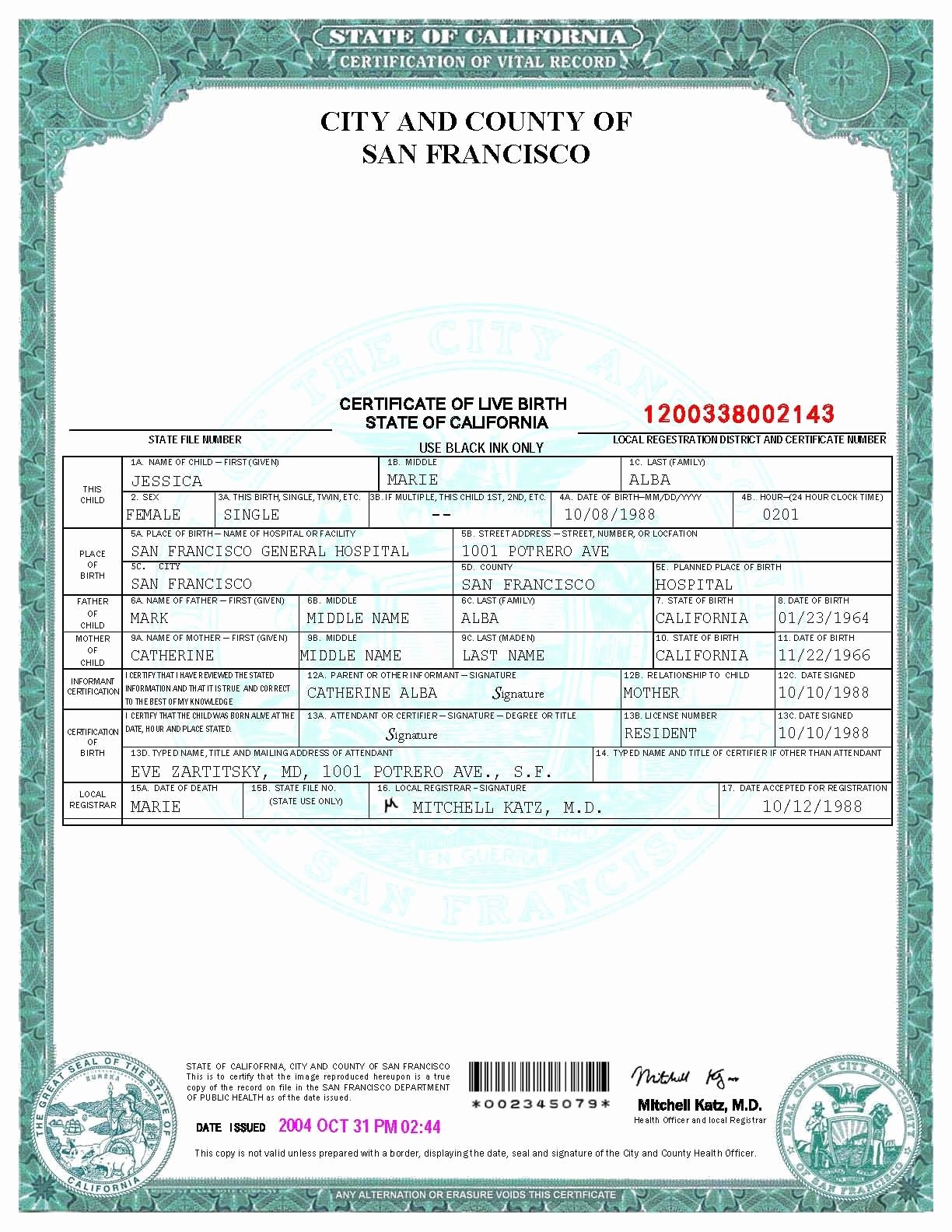 Fake Birth Certificate Template Elegant San Francisco Birth Certificate Template