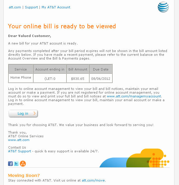 Fake Cell Phone Bill Template Lovely Malware Warning Your at&amp;t Bill is Ready to Be Viewed