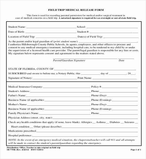 Fake Field Trip form Fresh 20 Sample Medical Release forms