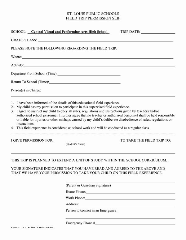 Fake Field Trip form Fresh Field Trip Permission Slip Template