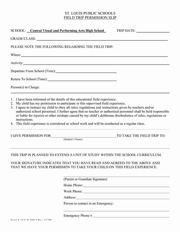 Fake Field Trip form Fresh Field Trip Permission Slip Template