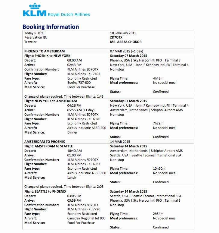 Fake Flight Itinerary Template Beautiful Sample Flight Reservation or Flight Itinerary for Visa