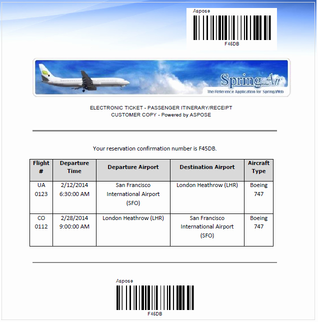 Fake Flight Itinerary Template Elegant aspose for Spring Net