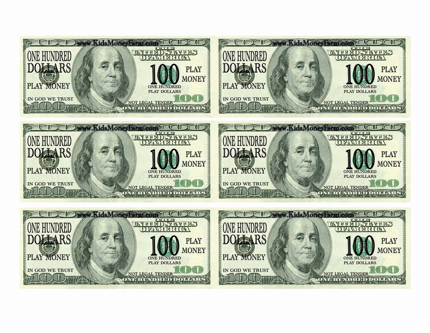 Fake Money Template Best Of One Hundred Dollar Bill Printable Printable Fake Money 100