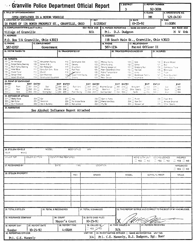 Fake Police Report Generator Awesome James Frey Granville Police Report