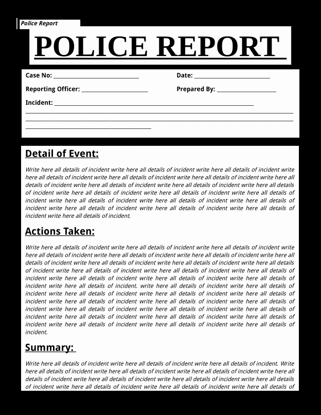 Fake Police Report Template Fresh Police Report Template Printable Sample Free Download