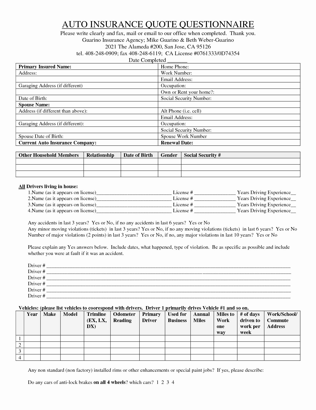 Fake Proof Of Insurance Template Lovely Auto Insurance Questionnaire Template